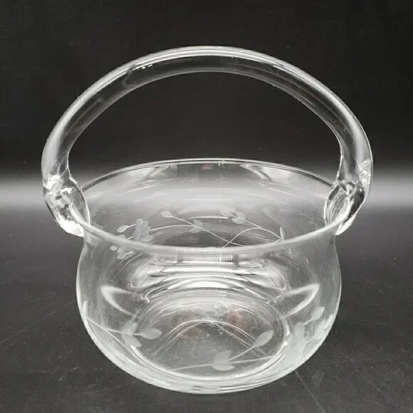 Princess House #685 Heritage Crystal Handled Basket 5" Clear Blown Glass VTG - Picture 2 of 11